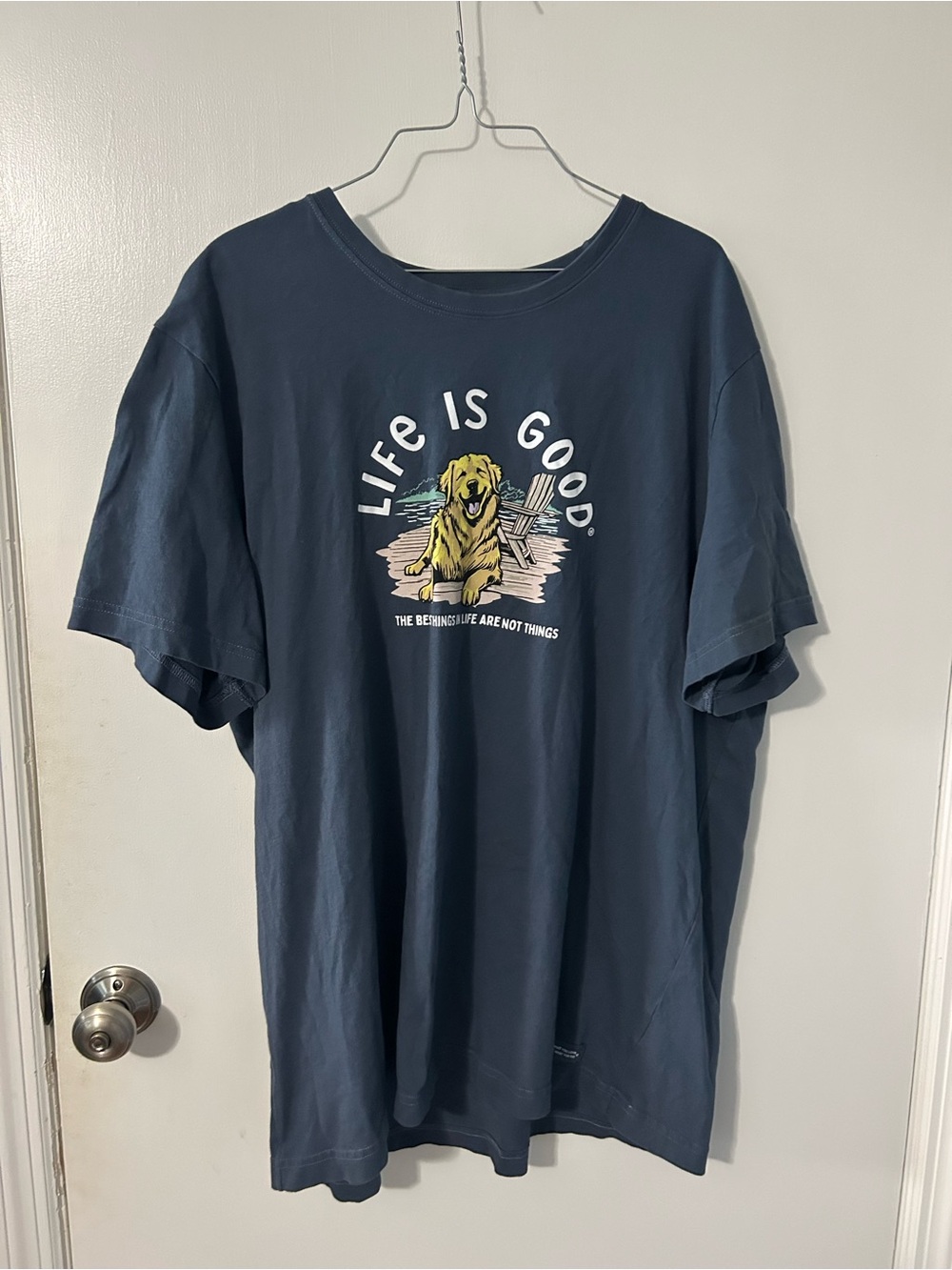 Life Is Good Navy Short-Sleeve Tee with Yellow Dog Graphic